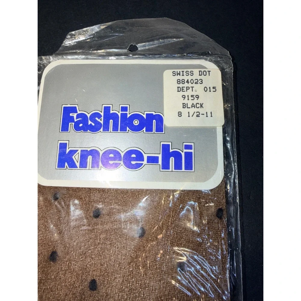 Vintage Fashion Knee-Hi Swiss Dot Black Polka Dot Sheer Stockings USA Made OS